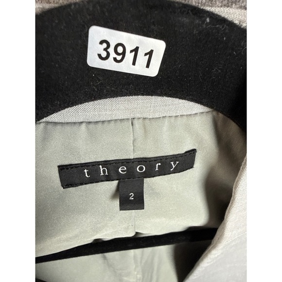 Theory Lanai Urban Light Grey Open Front Collarless Career Blazer Jacket Size 2 - Picture 10 of 10